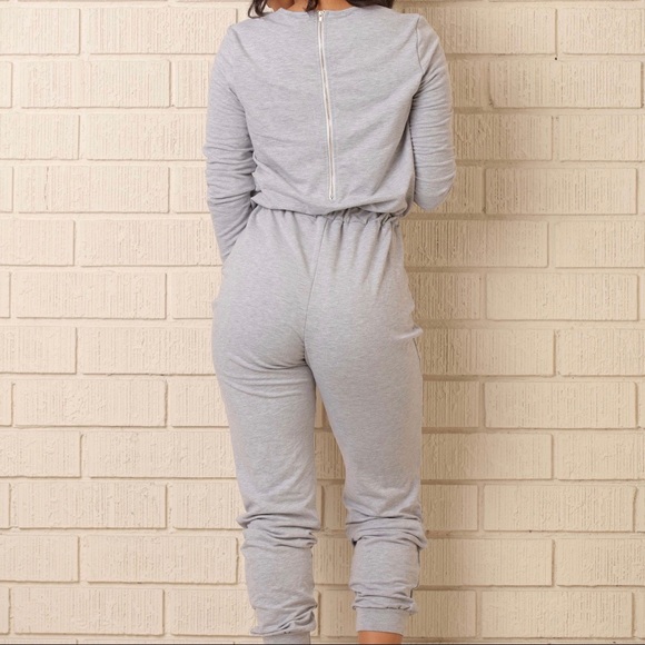 NWOT Fashion Nova Grey Sweats Jumpsuit w/ Slits - Picture 2 of 8